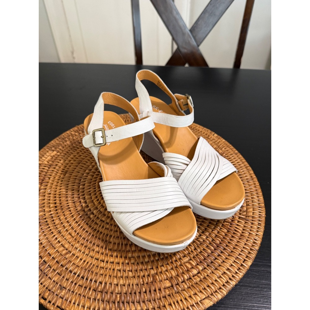 Kork-Ease White Leather Platform Wedge Sandals Strappy Ankle Strap K51501 8M